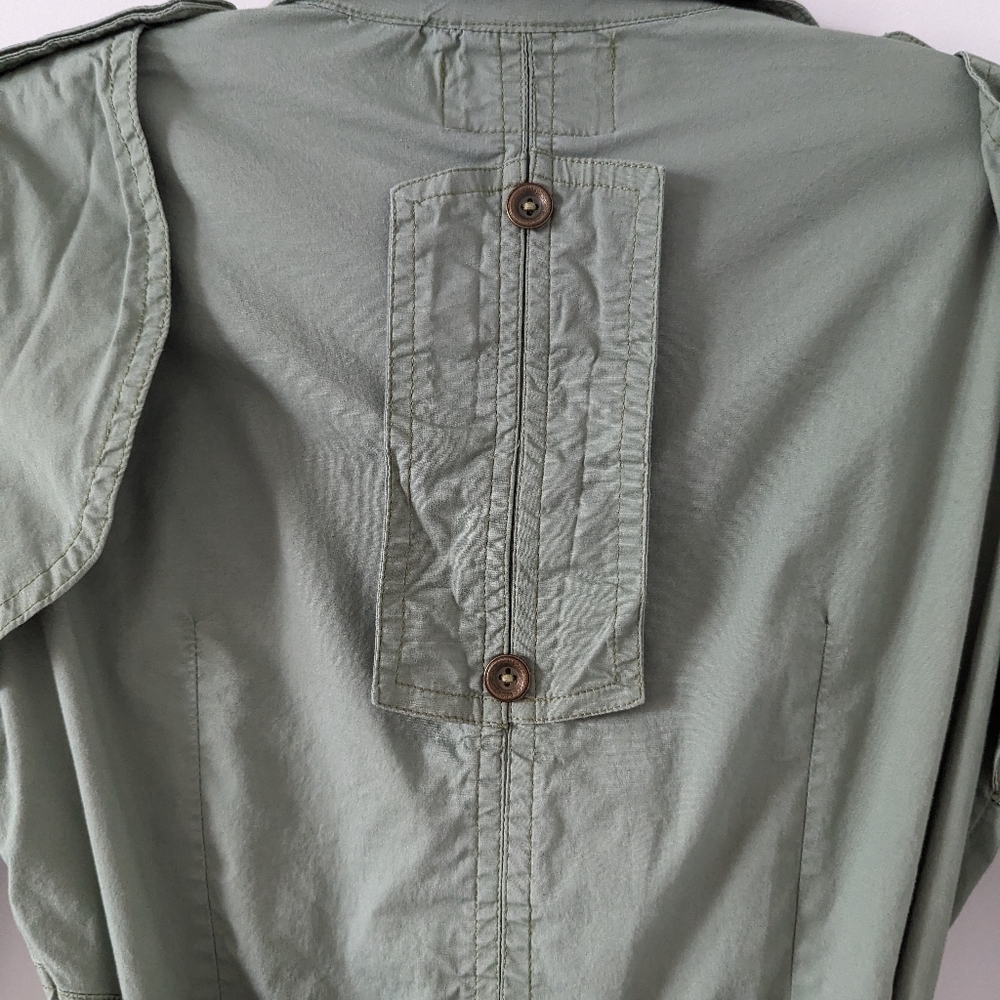 Amir Military-Inspired Belted Shirt Dress - Size 4 Green Cotton Gorpcore Fall - Picture 9 of 13